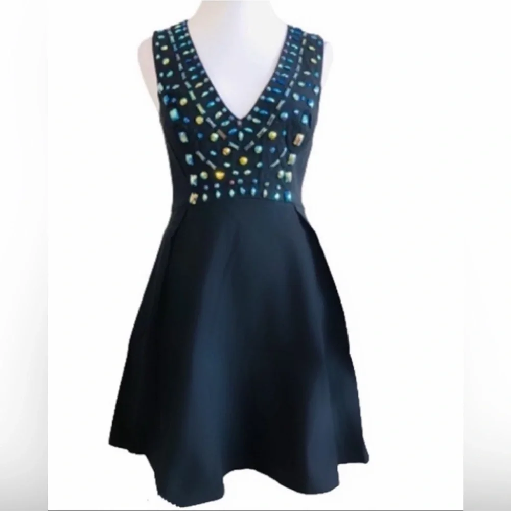 NWOT GUESS Black Dress with Blue Embellishments - Picture 5 of 9